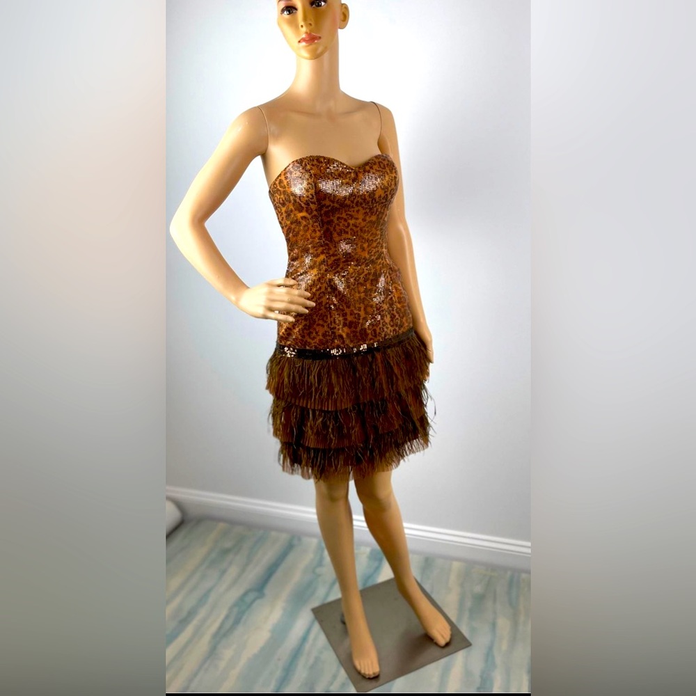 New with Tags leopard Print sequined Ruffle layered dress sz 6. Gorgeous!!
